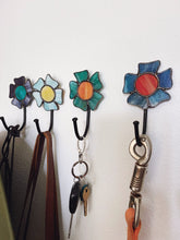 Load image into Gallery viewer, Prismatic Mod Stained Glass Wall Hooks // Decorative hook for keys // Towel Hook // Agate Wall Hook // Hat hook // coat hook // purse hook