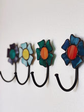 Load image into Gallery viewer, Prismatic Mod Stained Glass Wall Hooks // Decorative hook for keys // Towel Hook // Agate Wall Hook // Hat hook // coat hook // purse hook