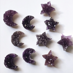 Amethyst druzy crystal star or crescent moon