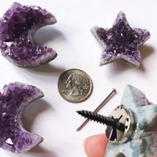 Load image into Gallery viewer, Amethyst druzy crystal star or crescent moon