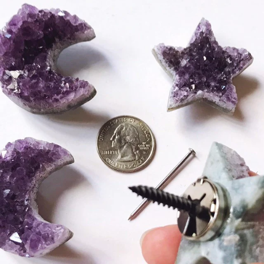 Amethyst druzy crystal star or crescent moon